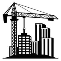 a silhouette of a crane and building vector