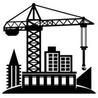 a silhouette of a crane and building vector