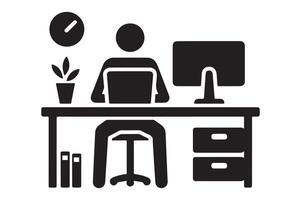 Basic Silhouette of Person Working at Desk Icon vector