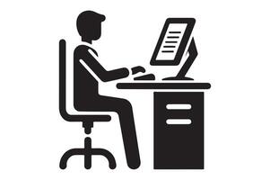 Clean Working at Desk Silhouette Icon for Workplace Illustrations vector