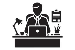 Basic Black Desk and Worker Silhouette for Business Design Projects vector