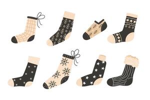 Set of Christmas Stockings with Festive Patterns vector