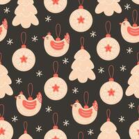 Seamless Pattern with Christmas Tree Glass Ornaments on dark background vector