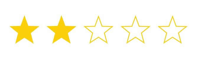 Two out of five stars customer product review icon. Yellow 2 star rating feedback for website, app, ui design. vector