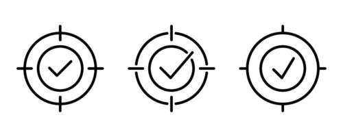 Accuracy icon concept. Target with checkmark icon line collection vector