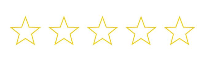 Five stars customer product review icon. Blank outline yellow 5 star rating feedback for website, app, ui design vector