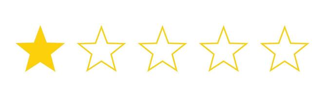 One out of five stars customer product review icon. Yellow 1 star rating feedback for website, app, ui design. vector