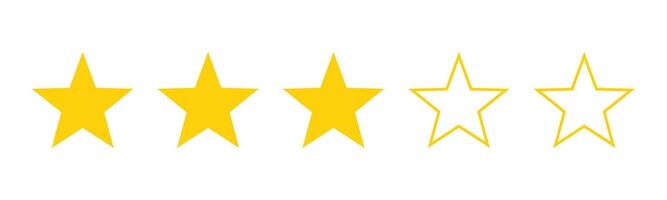 Three out of five stars customer product review icon. Yellow 3 star rating feedback for website, app, ui design. vector