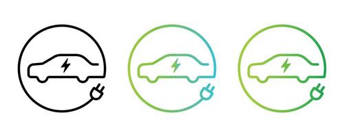 Electric car with plug icon line symbol. EV car. Eco friendly vehicle concept with gradient green and blue. vector