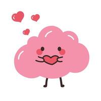 Cute pink brain character with heart. with hearts valentines day. illustration designWeb vector