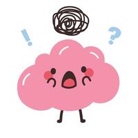 Cute pink brain with question mark and exclamation mark. illustration vector