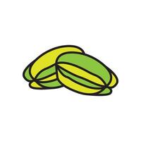 Two green and yellow macadamia nuts on a white background vector
