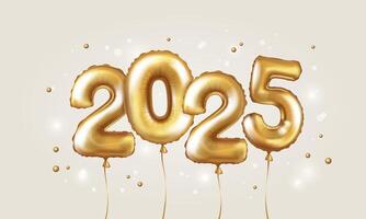 Happy New Year 2025. Banner. Background realistic golden numbers of balloons. 3d decorative design elements on a light background vector