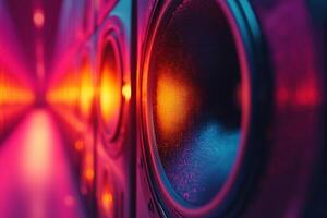 imagen de música altavoz en neón ligero. resonar, desparramar, vibrar o oscilar abstractamente foto