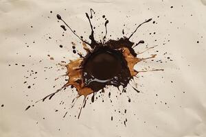 Coffee or chocolate stain with blots on craft paper. Abstract background photo