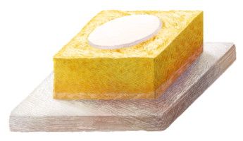 Lemon square on a square white stone plate in pixel art style png