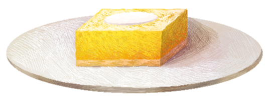 Lemon square on a round white plate in pixel art style png