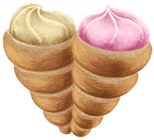 Cream horn with cream filling and strawberry filling png