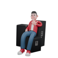 Illustrated Male Vocalist. A male singer is sitting between three rows of speakers while the fingers of his left hand form a gun symbol. Music Personality png