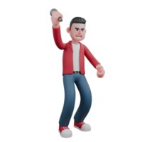Illustrated Singer in 3D. A male singer is standing while holding a mic and wants to throw the mic. Cartoon Performer png