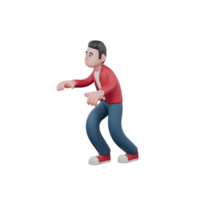 Animated 3D Vocal Star. A male singer stands with a slightly bent body, hands reaching for something carefully. Music Character png