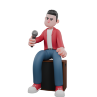 Cartoon Character of Male Vocalist. A male singer is sitting on a speaker while holding a mic. Music Talent png