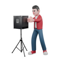 3D Character of Singer. A male singer is standing while holding a speaker stand. Vocal Artist Cartoon png