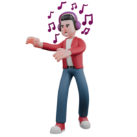 Cartoon 3D Vocal Character. A male singer is standing dancing surrounded by notes with both hands parallel to the right. Male Singer Model png