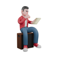 Singing Character 3D Model. A male singer sits on a speaker holding a sheet of paper in his left hand. Animated Musician png