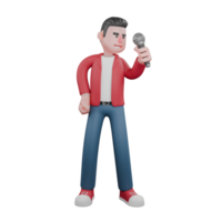 Animated Male Vocalist. A male singer is standing while observing the mic. 3D Music Performer png
