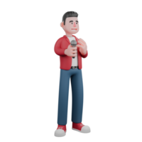3D Vocal Character Model. A male singer is standing holding a mic in his left hand and his right hand is in front of his chest. Male Singer png