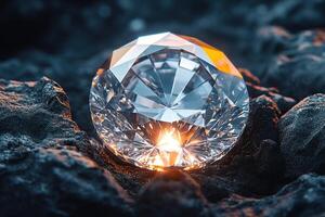 Luxurious diamond on black graphite. Shiny gemstone on black background. Generated by artificial intelligence photo