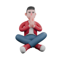 3D Model of Male Musician. A male singer sits cross-legged with his hands folded in front of his face in a gesture of prayer or meditation. Performance Character png