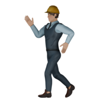 3d masculino arquiteto elaboração. uma masculino arquiteto é corrida com opondo-se passos e braço balanços. projeto criação desenho animado png