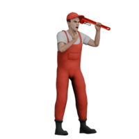 Illustrative 3D Male Mechanic. A male mechanic stands holding a wrench in his left hand and clapping his right hand with an angry expression. Engine Rebuild Leader png