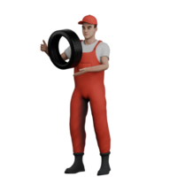Automotive Mechanic Professional in 3D. A male mechanic is standing while observing a car band that he is carrying. Male png