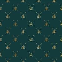 Damask pattern with golden element on dark green background. seamless texture, fabric, wallpaper vector