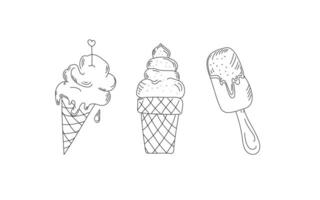 Ice cream drawings. Set of hand drawn linear icons. Ice cream, popsicle, ice. National Ice Cream Day. vector