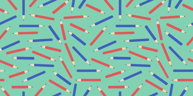 Pattern colored pencils. Stationery, cartoon wooden pencils. Academic year, school, Knowledge Day. Seamless background.
