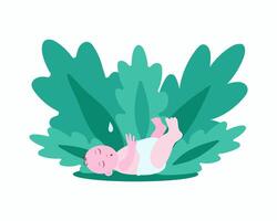 Baby, motherhood, newborn, Breastfeeding Day. A little baby in a diaper and a drop of milk. Children's Day. vector