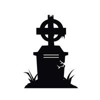 Creepy cross grave icon with concrete and wood. Flat illustration of death icon, perfect for Halloween. vector