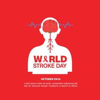 World Stroke Day, silhouette illustration of a person with a front view of a brain on a red background. Suitable for posters and banners vector