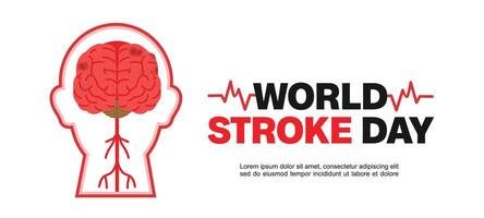 World Stroke Day, silhouette illustration of a head with a front view of a brain on a white background. Suitable for posters and banners vector