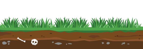 flat design illustration, cross section of green grass and fertile soil, smooth underground surface texture, underground layers of the earth. vector