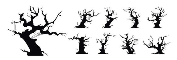 collection Silhouette of landscape icons of various trees and branches for halloween, nature illustration vector