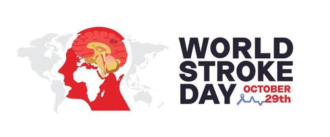 World Stroke Day, side view brain illustration with world map background. Suitable for posters and banners vector