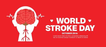 World Stroke Day, silhouette illustration of a head with a front view of a brain on a red background. Suitable for posters and banners vector