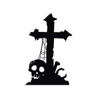 Creepy cross grav icon with skull. Flat illustration of death icon, perfect for Halloween vector