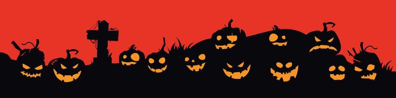 Halloween atmosphere illustration with pumpkin graveyard background and red sky vector