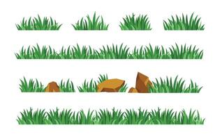 collection of green grass fragments in the yard, set of grass of various types and sizes vector